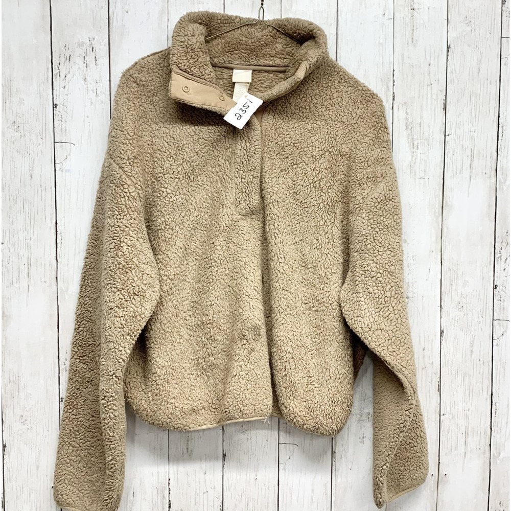 H&M Jacket Women Size Small Tan Collared Snap Front Long Sleeve Fleece Pullover